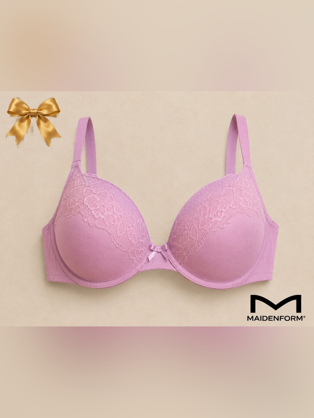 Maidenform Basically Sexy Push-Up Bra Pink Lace Trim 40C